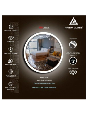 Black Aluminium Round Led Mirror (triple Led Lights)